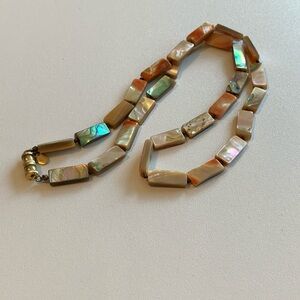 Les Bernard signed abalone necklace. Knotted. Sterling.